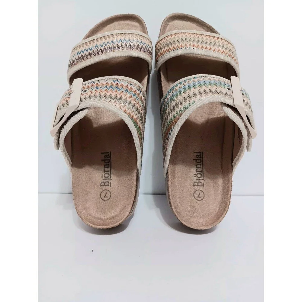 Bjorndal Anne Marie Woven Footbed Sandals Multicolored Strap Corked Sole Sz 7M